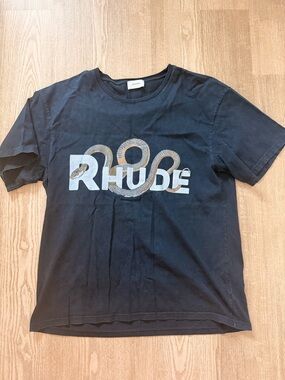 Rhude Black Tee with Metallic Snake Logo
